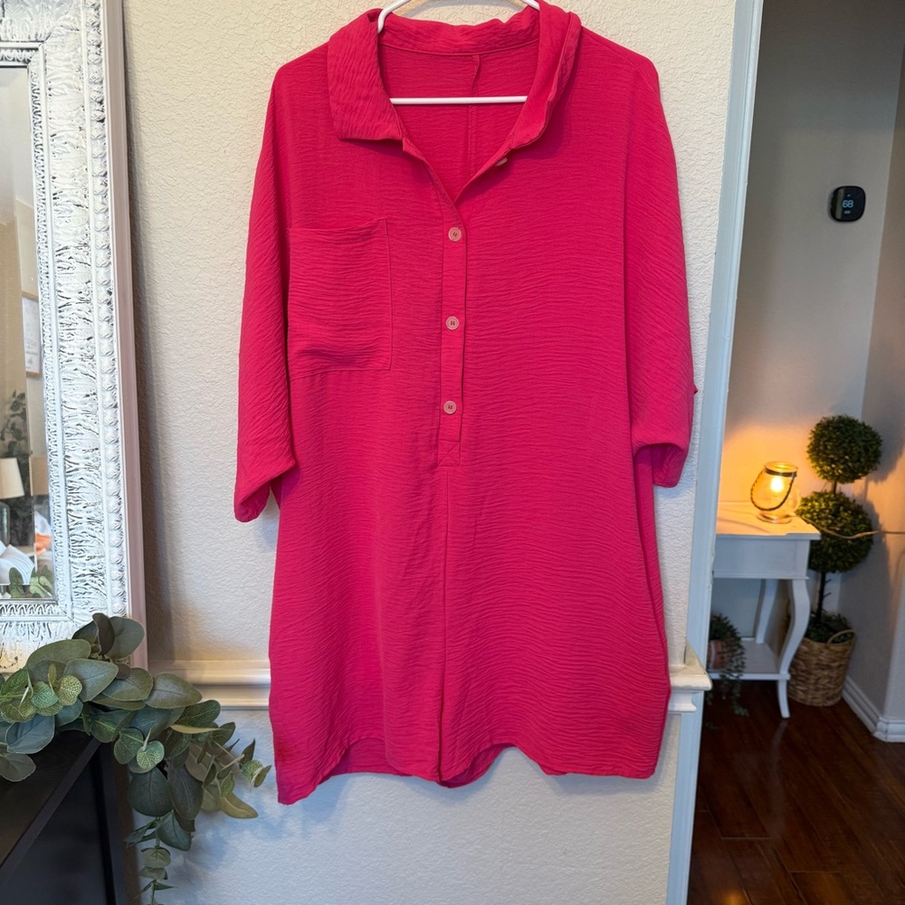 Half Button Collared Loose Romper Large - image 8